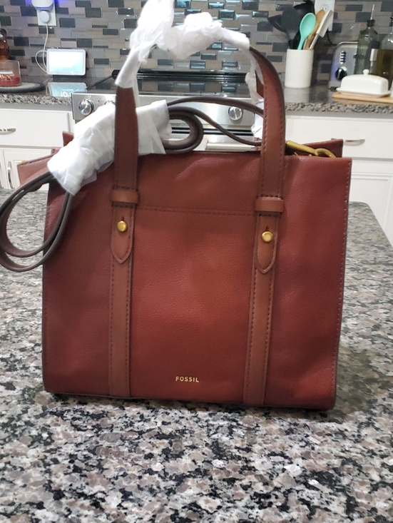 Fossil Handbags - Fossil Brown Leather Satchel with Gold Hardware